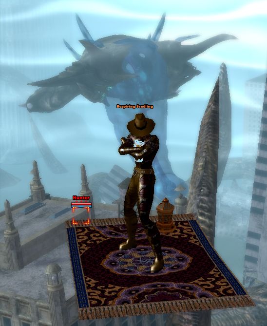 full body pose of Chain Leather, with a Seed of Hamidon in background
