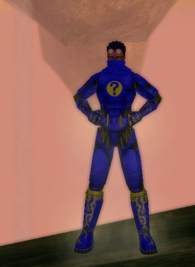 full body pose of Kid Hid, dark/energy rogue