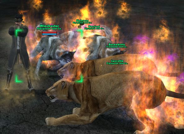 No, the fire shields don't make you look fat. full body pose of Pipsqueak and Co., with a few of his friends