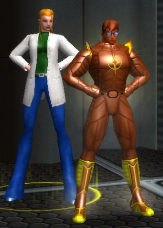 full body pose of Sun Son, at the University, standing next to Professor Chandler
