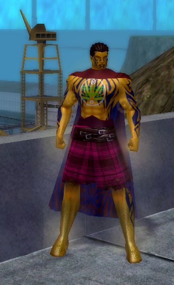 La Piel de Dios, a dual pistol/willpower brute, posing with crane in background