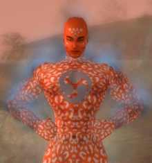 forgot to shut off his chest emblem for this 'naked' shot Colt Blue as the Meat Boy