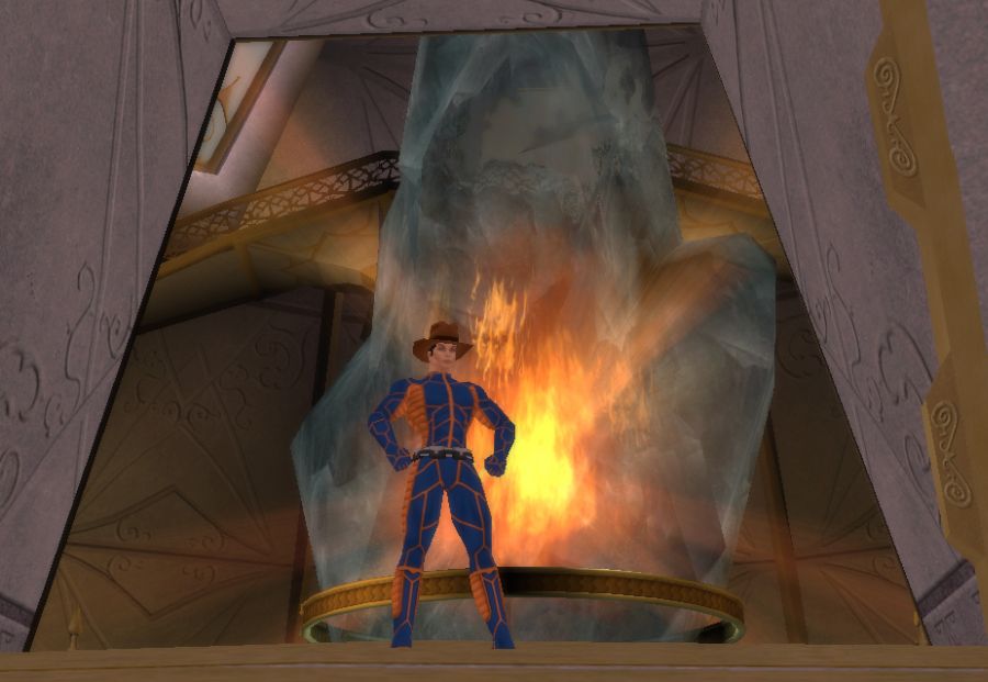 Widow's Boy standing in front of main Ouroboros crystal